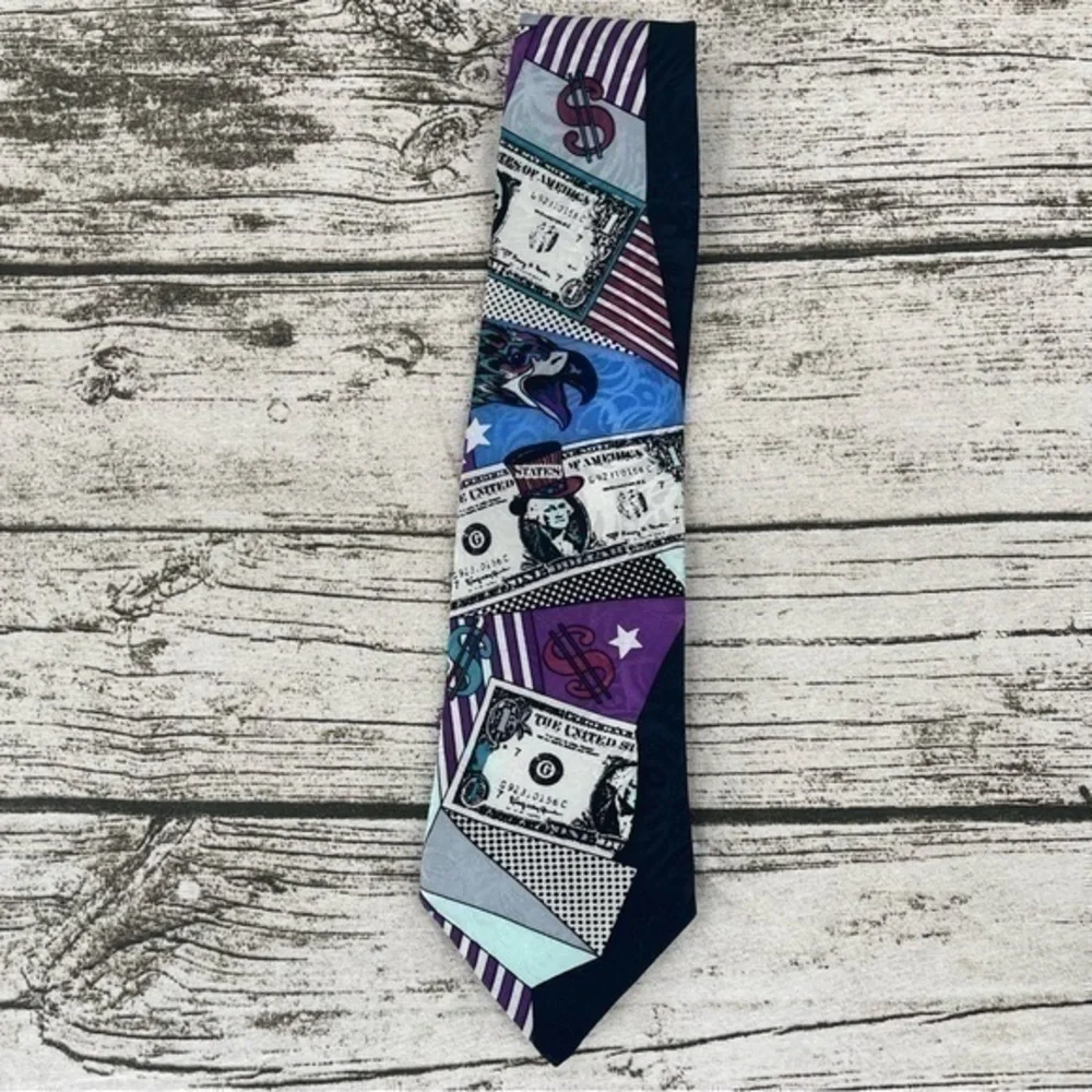 Vintage Savvy Silk Men's money dollars tie